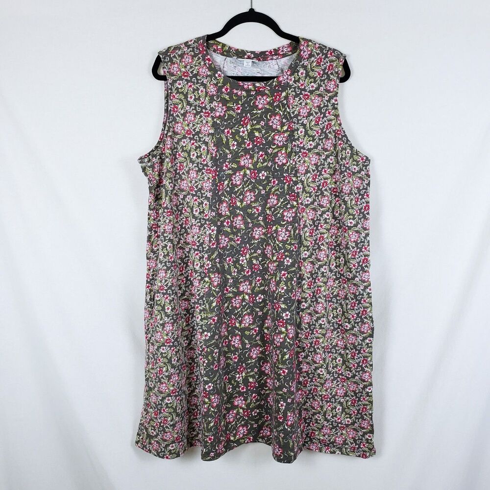 J. Jill womens Sleeveless Floral T-Shirt Dress Womens 2X Modal Green Casual